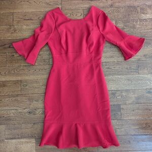 NWT White House Black Market Red Sheath Dress 3/4 Sleeve Fluted Hem Sz 2 XS